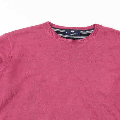 Blue Harbour Mens Pink Round Neck Cotton Pullover Jumper Size L Long Sleeve