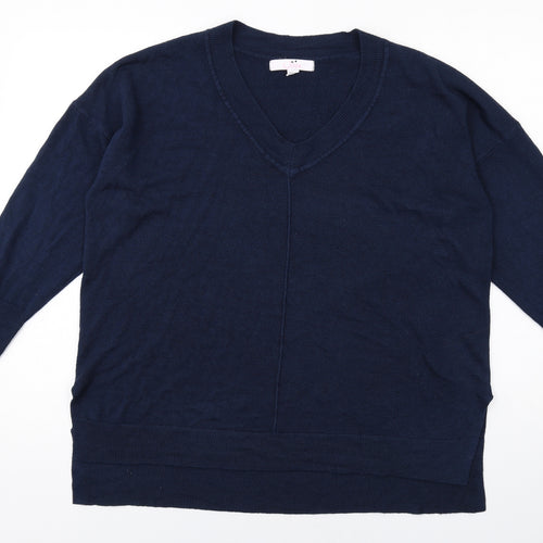 Julipa Womens Blue V-Neck Acrylic Pullover Jumper Size 16