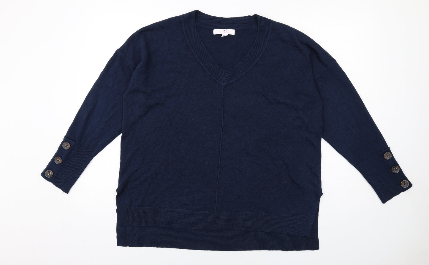 Julipa Womens Blue V-Neck Acrylic Pullover Jumper Size 16