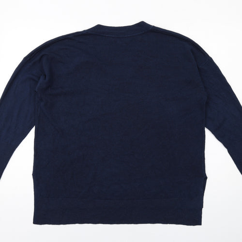 Julipa Womens Blue V-Neck Acrylic Pullover Jumper Size 16