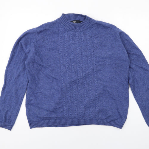 EWM Womens Blue Mock Neck Nylon Pullover Jumper Size 18