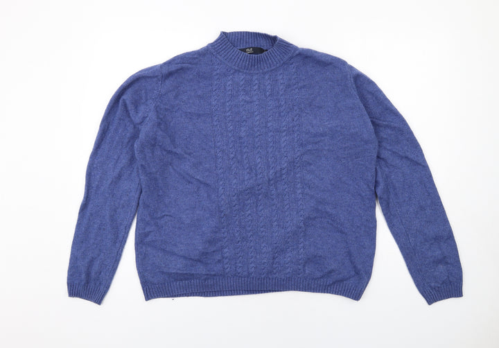 EWM Womens Blue Mock Neck Nylon Pullover Jumper Size 18