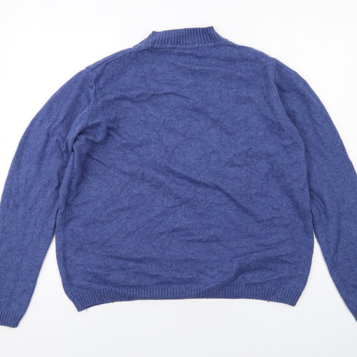 EWM Womens Blue Mock Neck Nylon Pullover Jumper Size 18