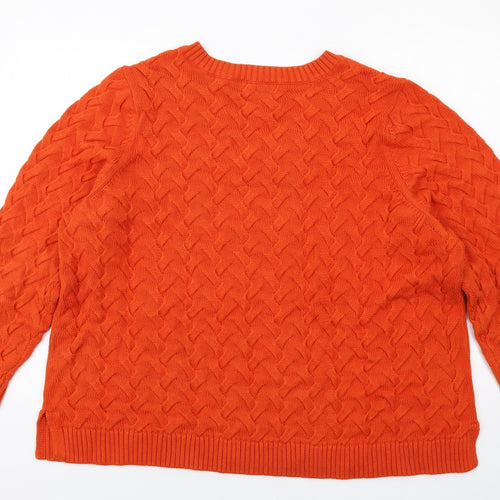 Lands' End Womens Orange V-Neck Cotton Pullover Jumper Size 2XL