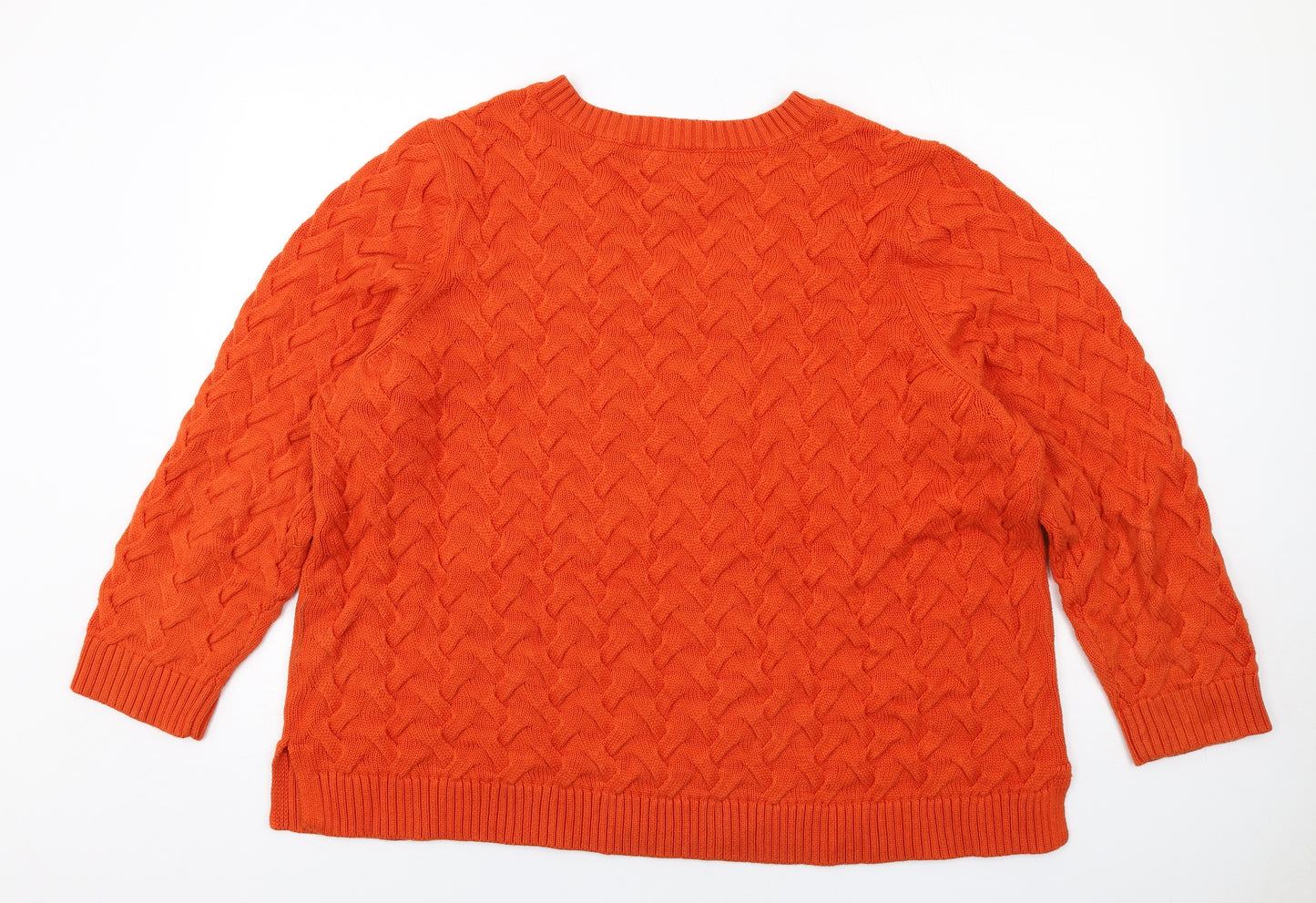 Lands' End Womens Orange V-Neck Cotton Pullover Jumper Size 2XL