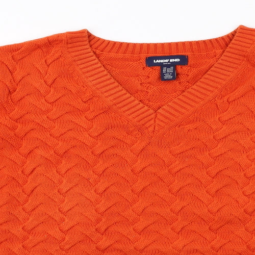 Lands' End Womens Orange V-Neck Cotton Pullover Jumper Size 2XL