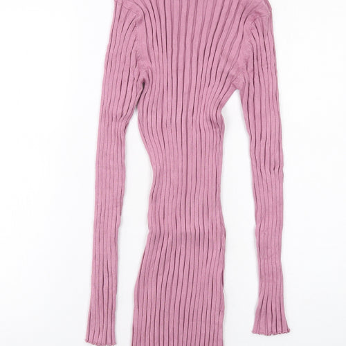 Boohoo Womens Pink Viscose Mini Size 12 Mock Neck Pullover - Ribbed