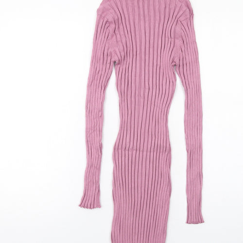 Boohoo Womens Pink Viscose Mini Size 12 Mock Neck Pullover - Ribbed