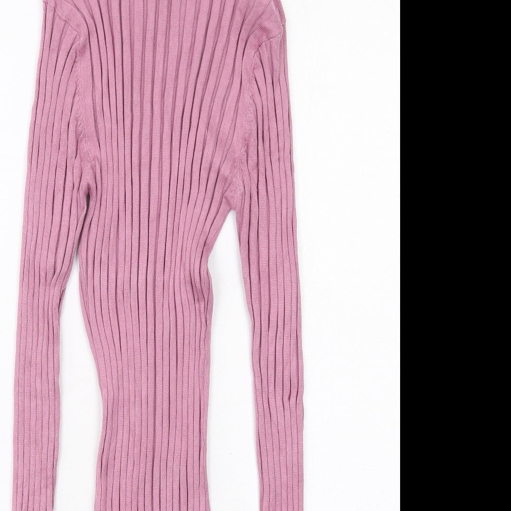 Boohoo Womens Pink Viscose Mini Size 12 Mock Neck Pullover - Ribbed