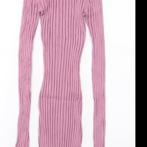 Boohoo Womens Pink Viscose Mini Size 12 Mock Neck Pullover - Ribbed