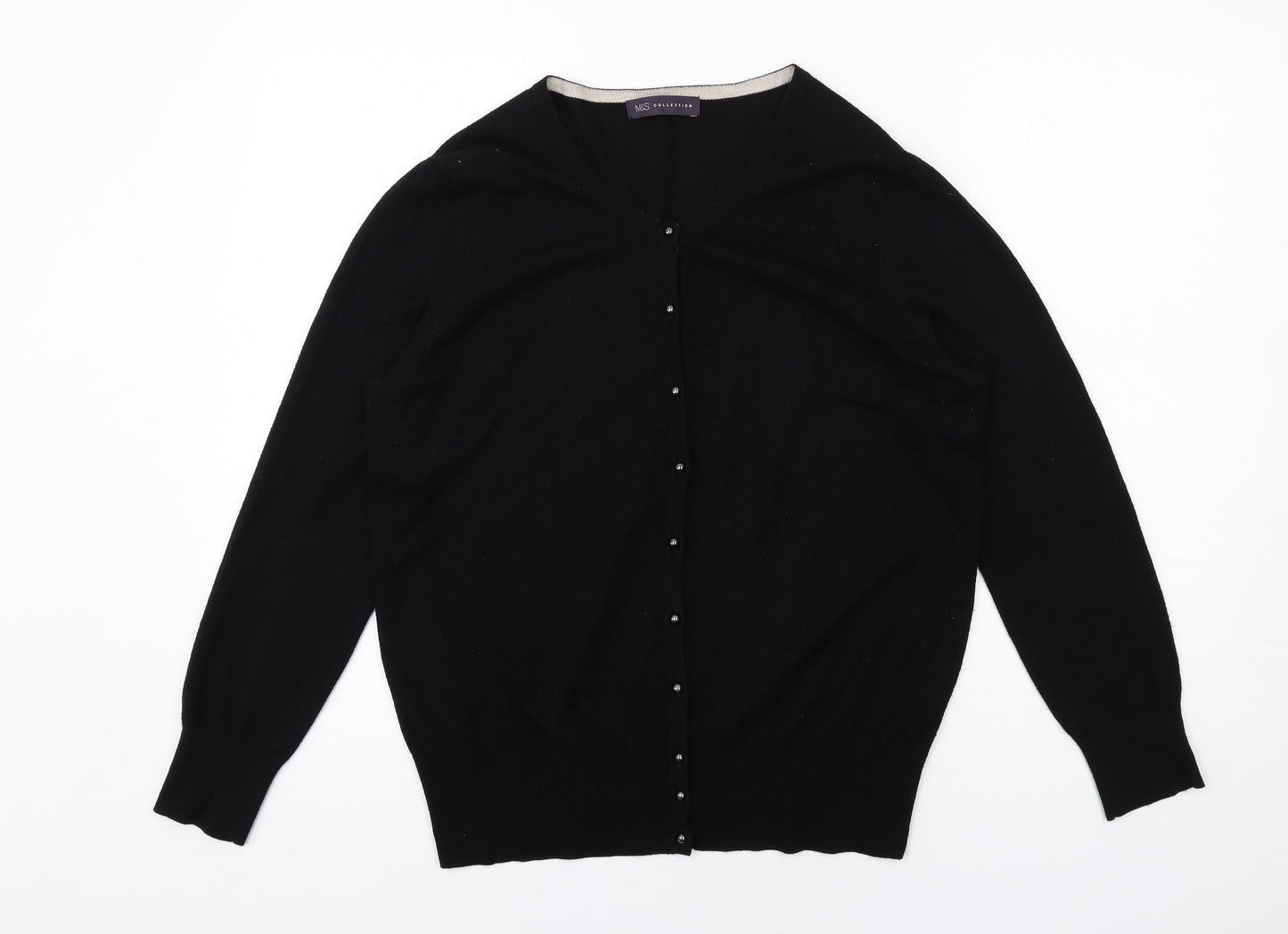 Marks and Spencer Womens Black Round Neck Viscose Cardigan Jumper Size 14