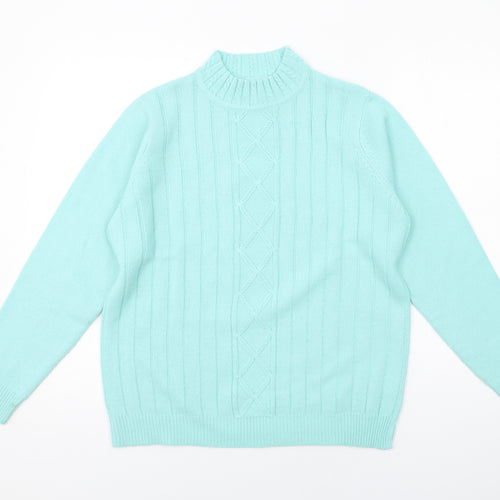 EWM Womens Blue Mock Neck Acrylic Pullover Jumper Size 14