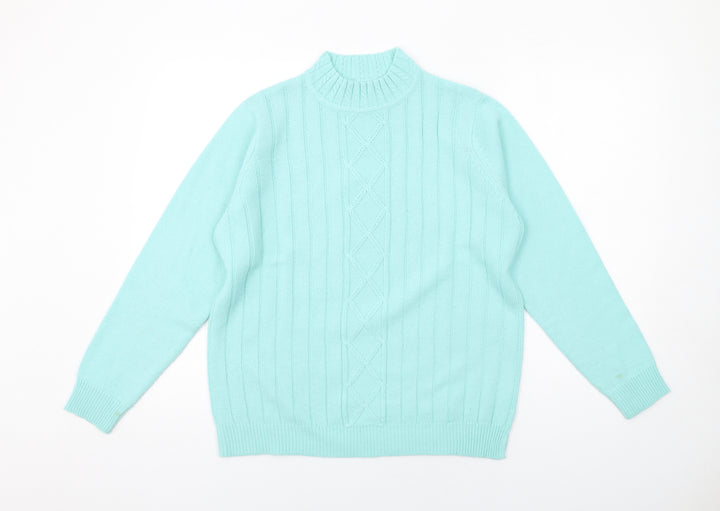 EWM Womens Blue Mock Neck Acrylic Pullover Jumper Size 14