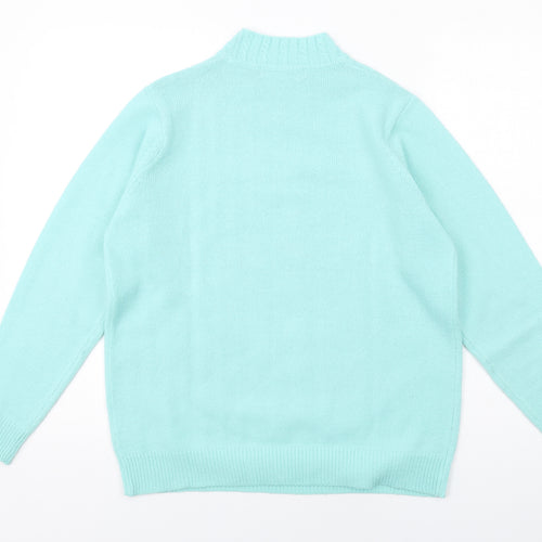 EWM Womens Blue Mock Neck Acrylic Pullover Jumper Size 14