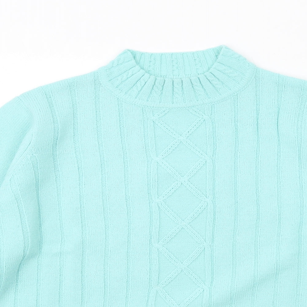 EWM Womens Blue Mock Neck Acrylic Pullover Jumper Size 14