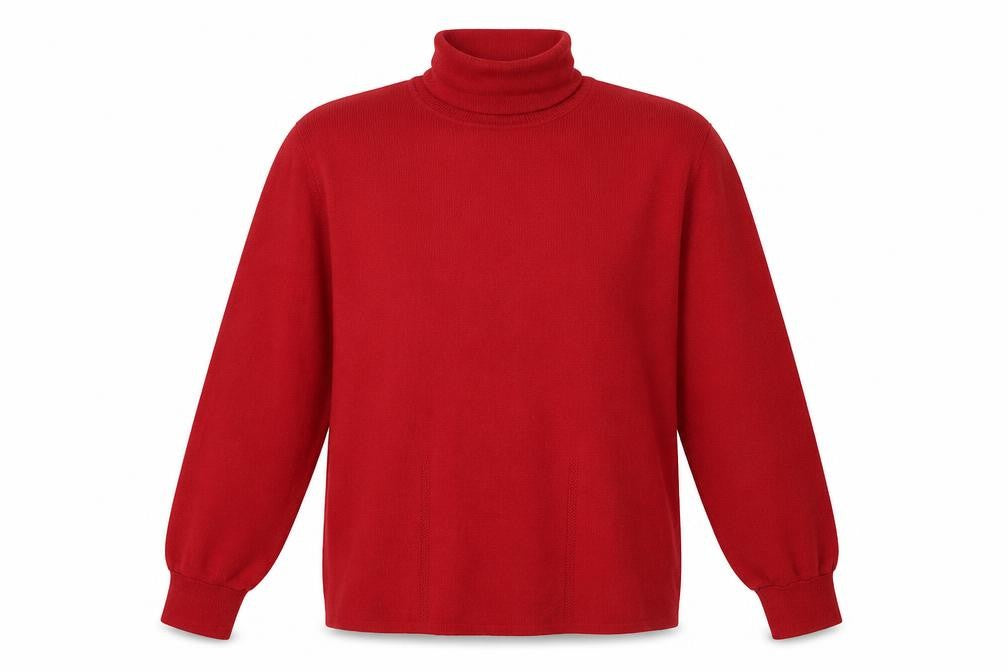 Front view of Libra women’s red roll neck viscose jumper, size L