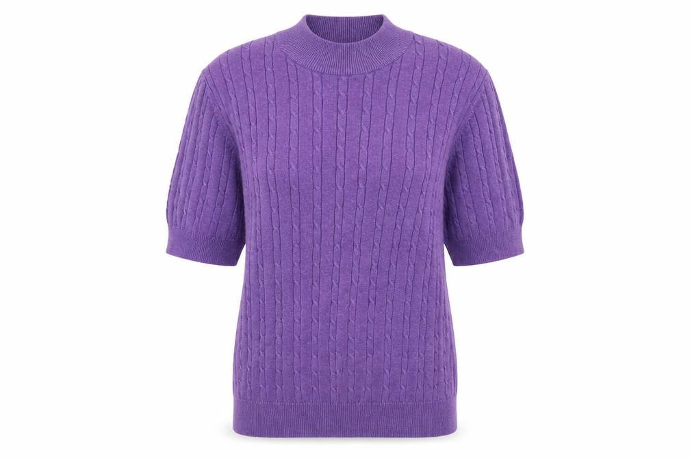 Front view of Country Casuals women’s purple mock neck cotton jumper, size L