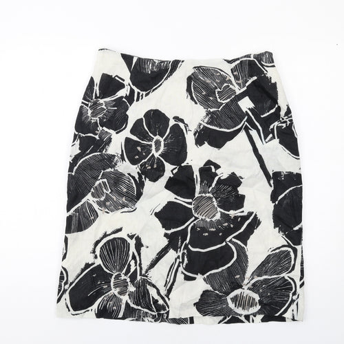 Minuet Womens Black Floral Linen A-Line Skirt Size 10 Zip