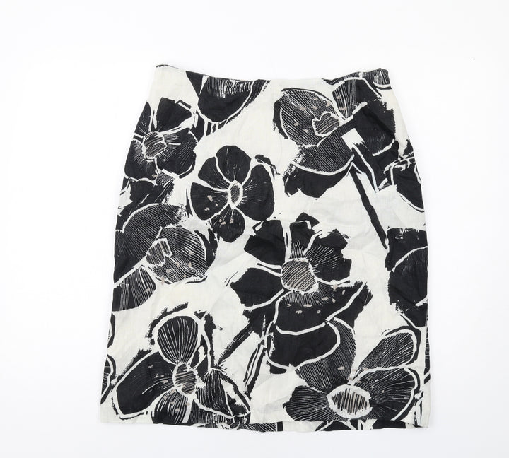 Minuet Womens Black Floral Linen A-Line Skirt Size 10 Zip