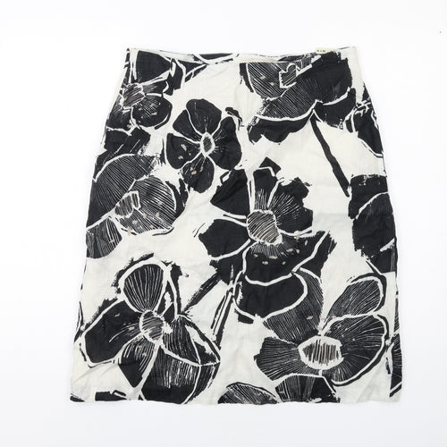 Minuet Womens Black Floral Linen A-Line Skirt Size 10 Zip