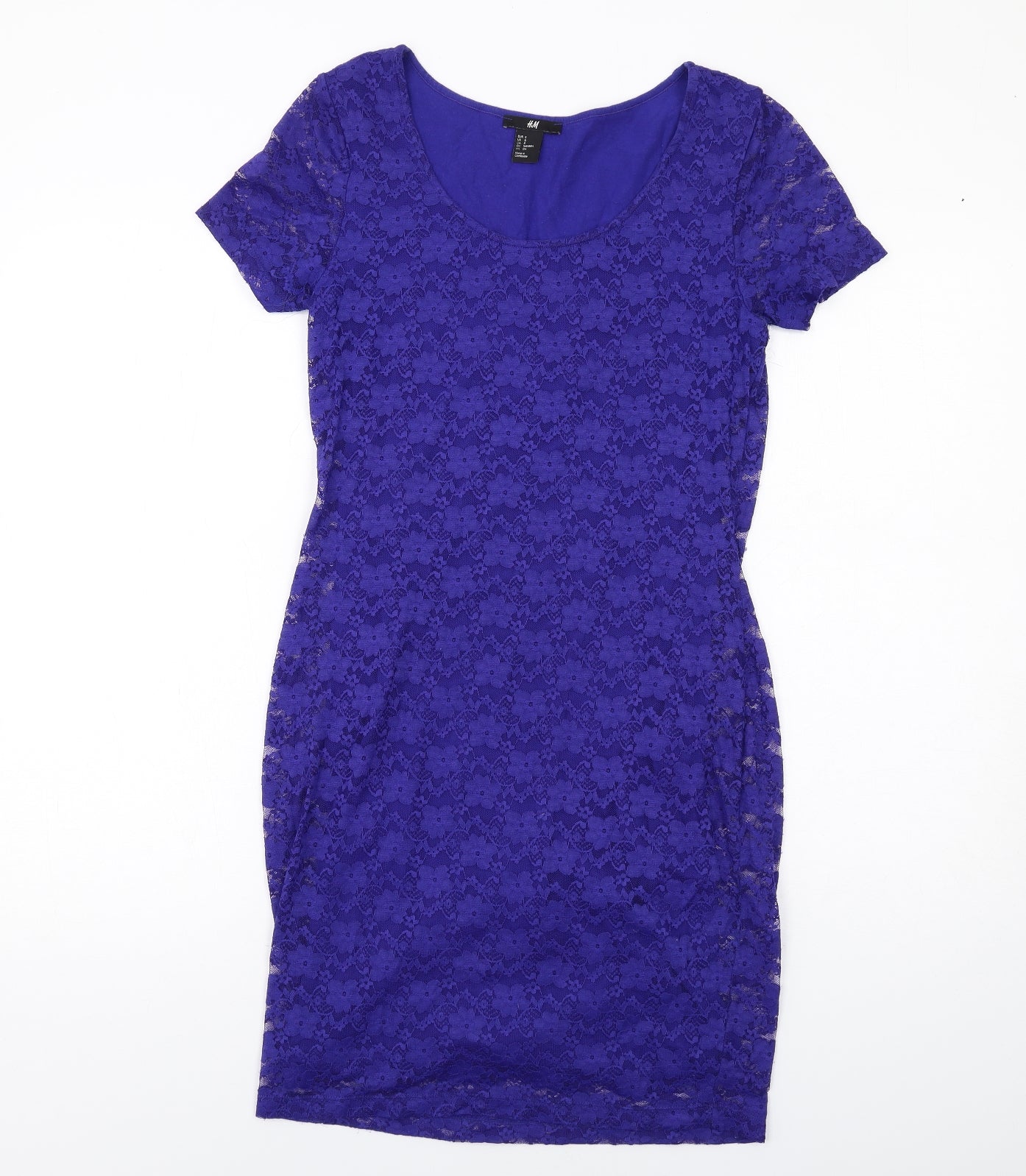 H&M Womens Blue Polyamide Pencil Dress Size S Boat Neck Pullover