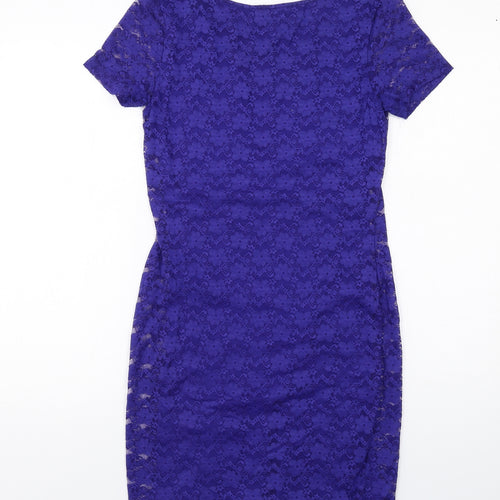 H&M Womens Blue Polyamide Pencil Dress Size S Boat Neck Pullover