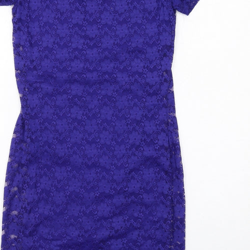 H&M Womens Blue Polyamide Pencil Dress Size S Boat Neck Pullover