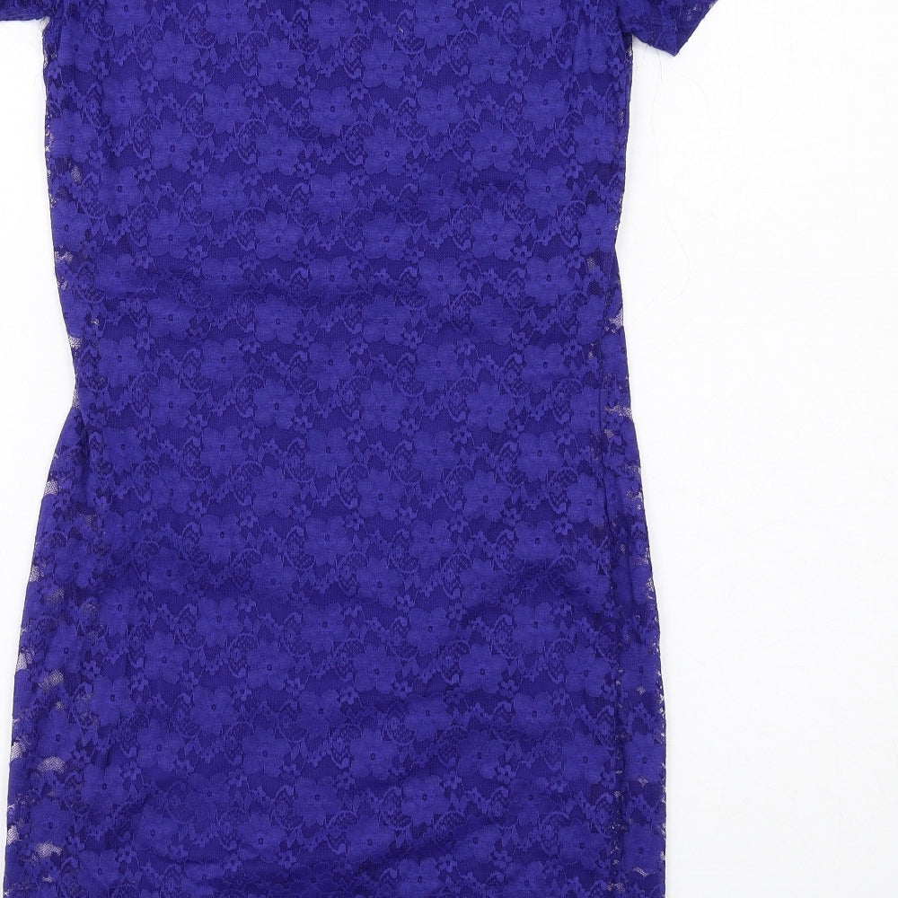 H&M Womens Blue Polyamide Pencil Dress Size S Boat Neck Pullover