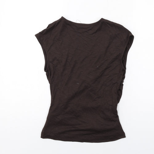 Marks and Spencer Womens Brown Modal Basic T-Shirt Size 8 V-Neck - Ruched