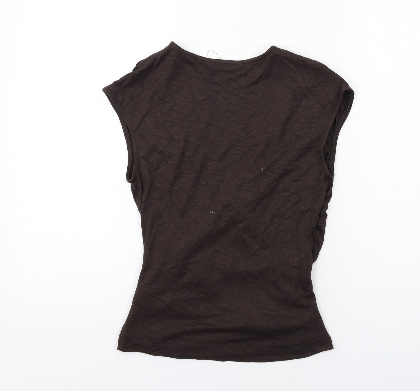 Marks and Spencer Womens Brown Modal Basic T-Shirt Size 8 V-Neck - Ruched