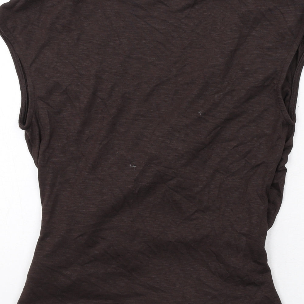 Marks and Spencer Womens Brown Modal Basic T-Shirt Size 8 V-Neck - Ruched