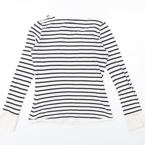 Superdry Womens White Striped Viscose Basic T-Shirt Size L Henley