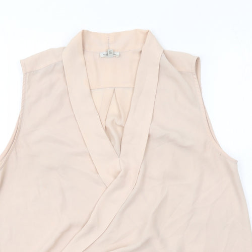 River Island Womens Beige Polyester Basic Blouse Size 12 V-Neck - Wrap Front Detail