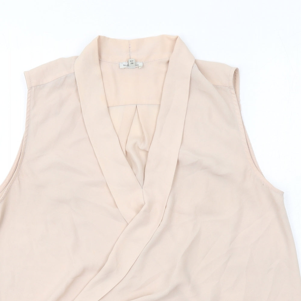 River Island Womens Beige Polyester Basic Blouse Size 12 V-Neck - Wrap Front Detail