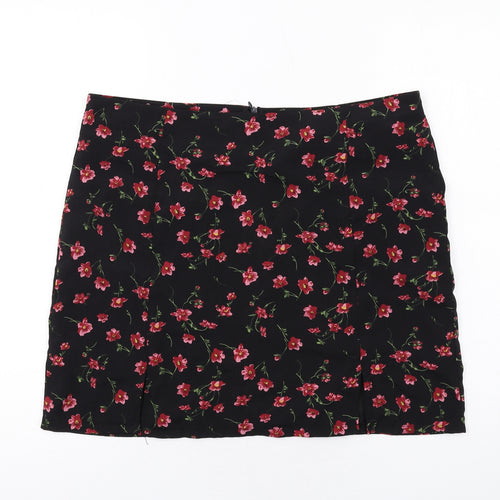 Daisy Street Womens Black Floral Polyester A-Line Skirt Size 16 Zip