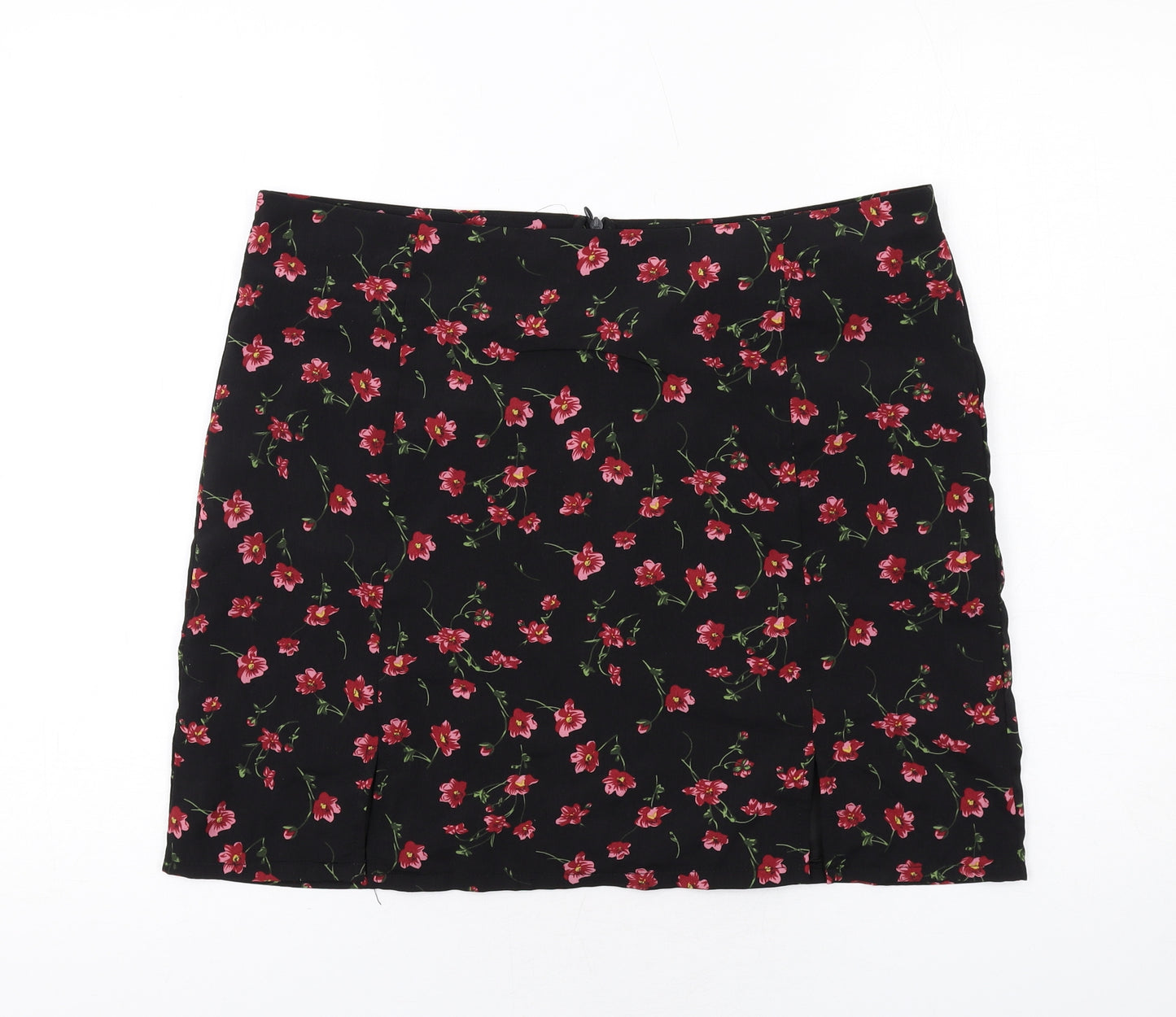 Daisy Street Womens Black Floral Polyester A-Line Skirt Size 16 Zip