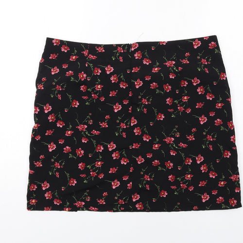 Daisy Street Womens Black Floral Polyester A-Line Skirt Size 16 Zip