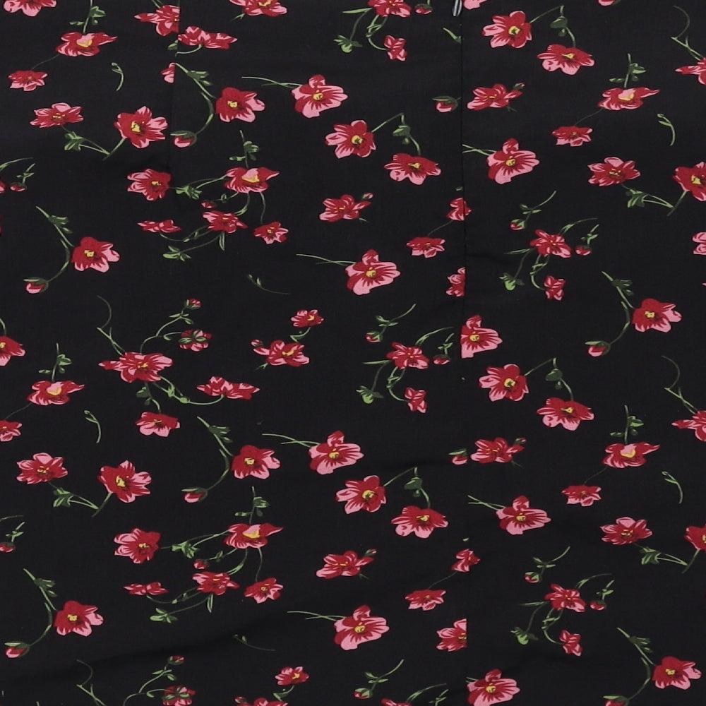 Daisy Street Womens Black Floral Polyester A-Line Skirt Size 16 Zip