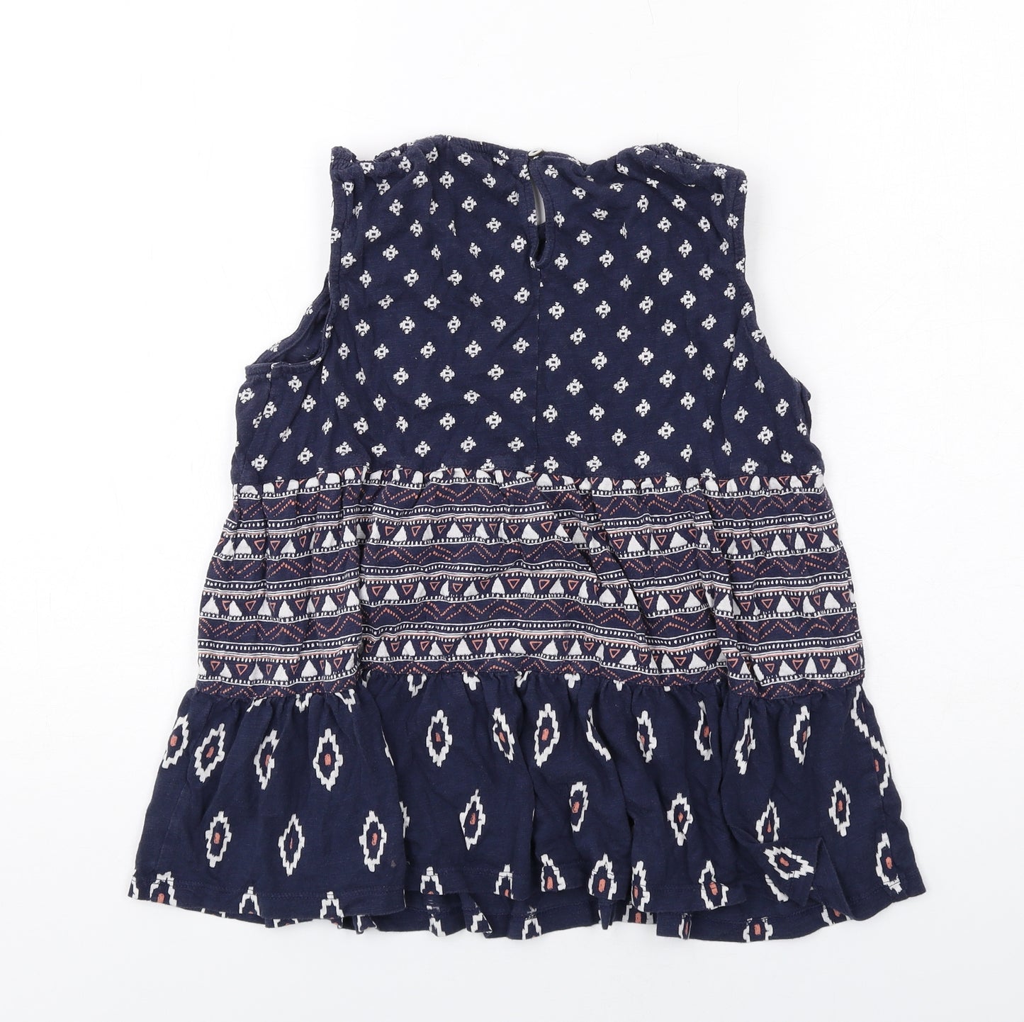 Fat Face Womens Blue Geometric Cotton Basic Blouse Size 8 Round Neck