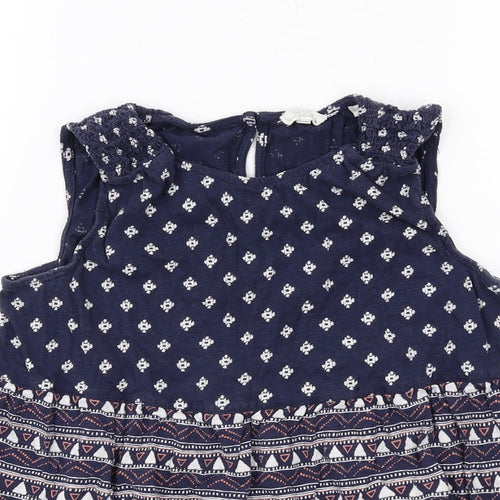 Fat Face Womens Blue Geometric Cotton Basic Blouse Size 8 Round Neck