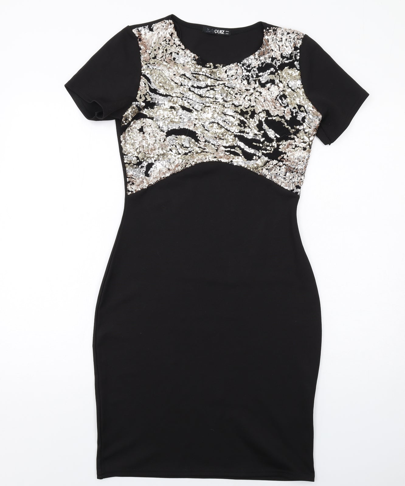 Quiz Womens Black Polyester Shift Size 12 Round Neck Pullover - Embellished