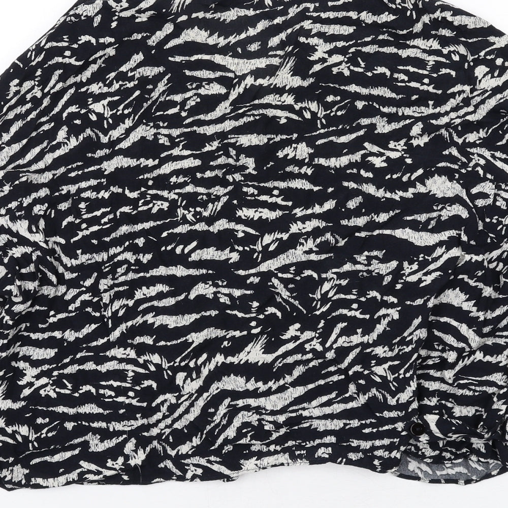 Zara Womens Blue Geometric Viscose Basic Button-Up Size S V-Neck