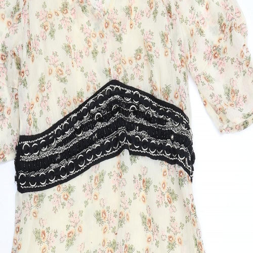Topshop Womens Multicoloured Floral Polyester A-Line Size 10 V-Neck Zip - Embellished
