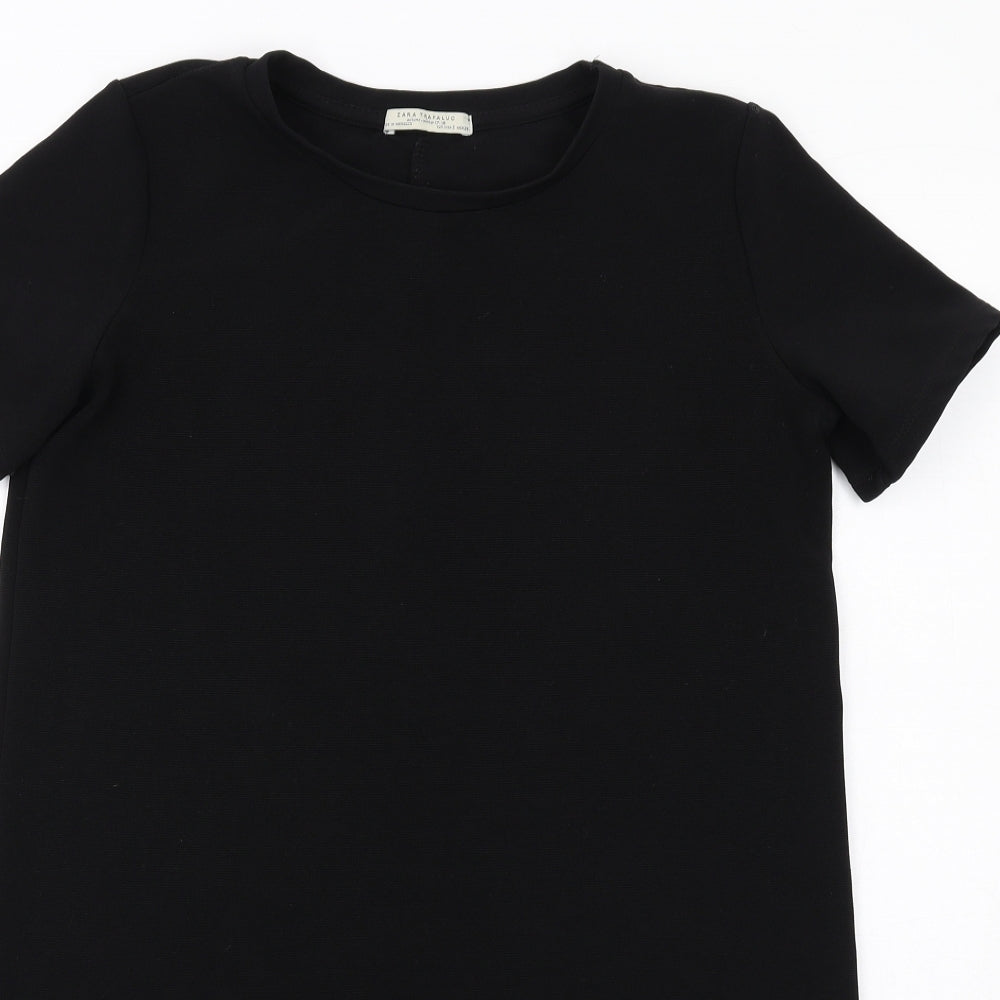 Zara Womens Black Polyester T-Shirt Dress Size S Crew Neck Pullover