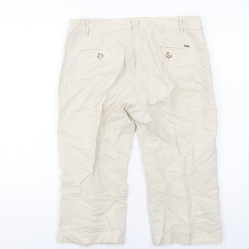 Mango Womens Beige Linen Cropped Trousers Size 12 L20 in Regular Zip
