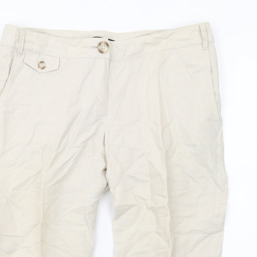 Mango Womens Beige Linen Cropped Trousers Size 12 L20 in Regular Zip