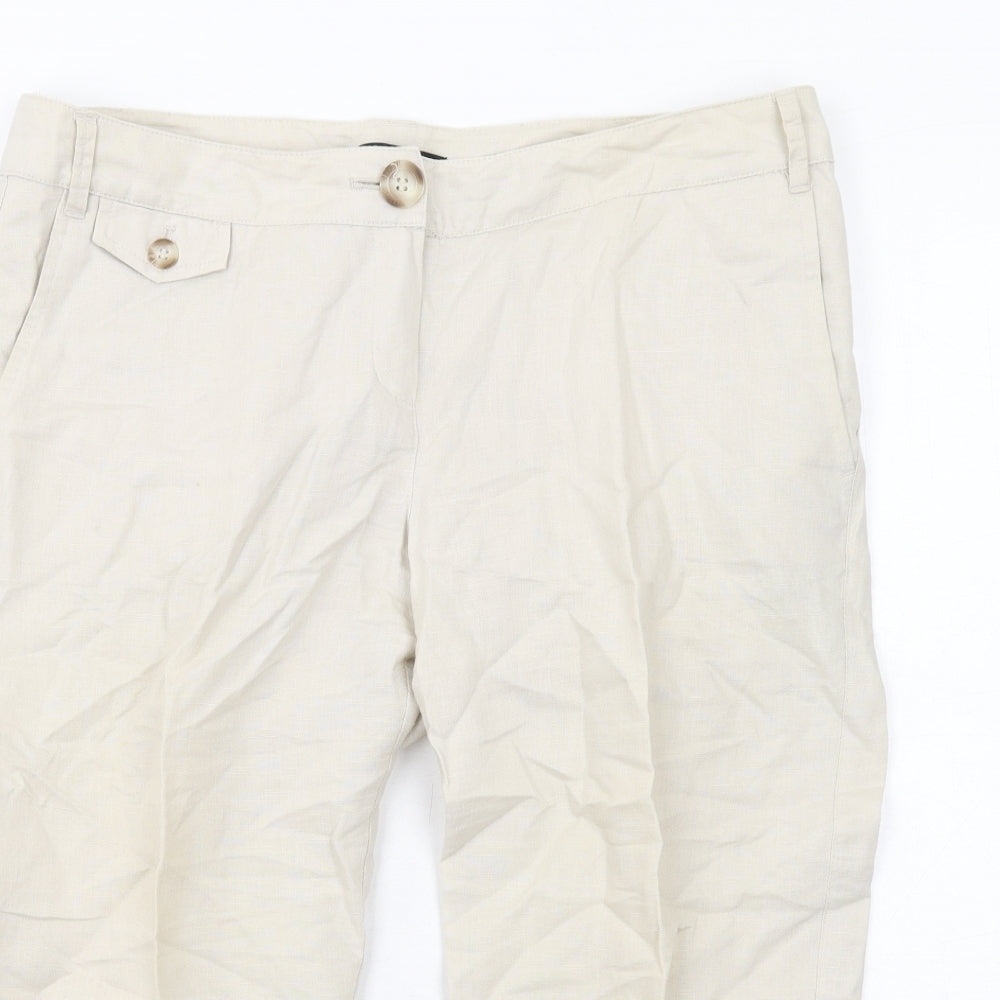 Mango Womens Beige Linen Cropped Trousers Size 12 L20 in Regular Zip