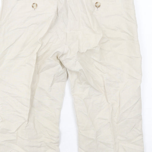 Mango Womens Beige Linen Cropped Trousers Size 12 L20 in Regular Zip
