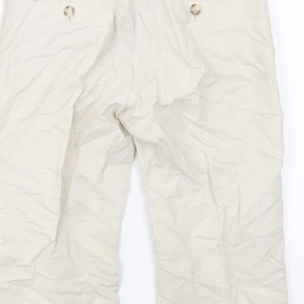 Mango Womens Beige Linen Cropped Trousers Size 12 L20 in Regular Zip