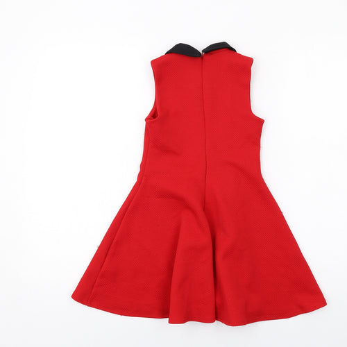 Marks and Spencer Girls Red Polyester A-Line Size 5-6 Years Collared Zip